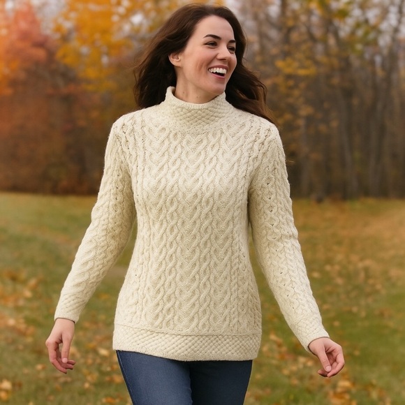 ARAN MOR Ireland Fisherman’s Merino Wool Cable Knit Pullover Sweater - Picture 1 of 16